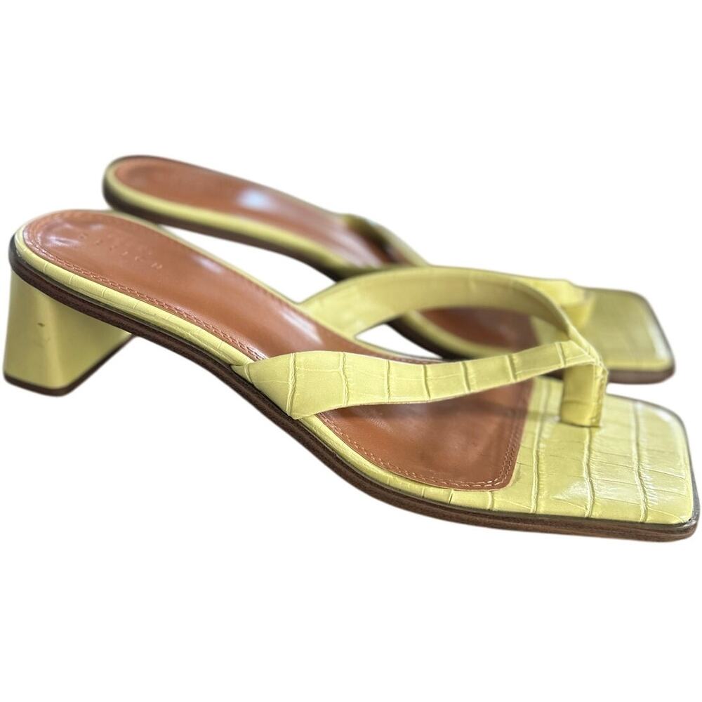 ASOS Yellow Croc-Embossed Toe-Post Sandal Heels